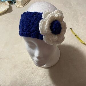 Adorable Handmade Child’s Headband/Earwarmer. Navy Blue with white flower